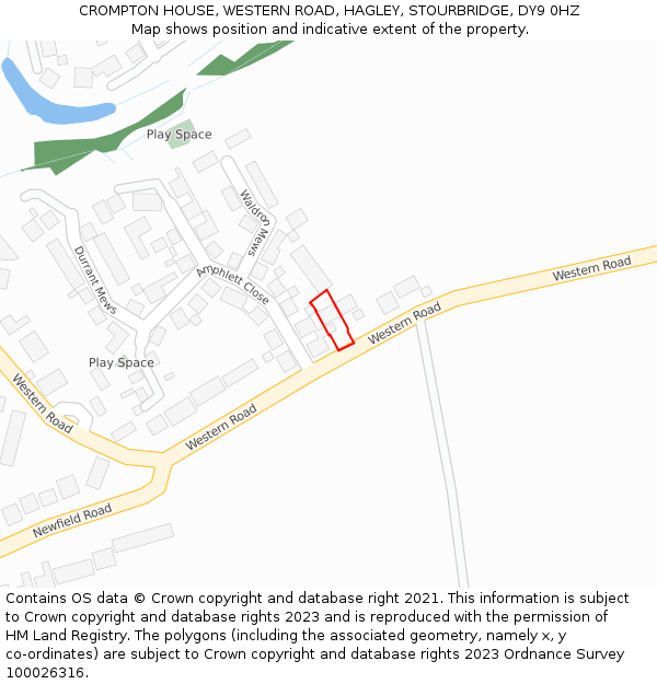 CROMPTON HOUSE, WESTERN ROAD, HAGLEY, STOURBRIDGE, DY9 0HZ: Location map and indicative extent of plot