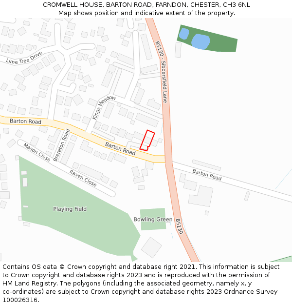 CROMWELL HOUSE, BARTON ROAD, FARNDON, CHESTER, CH3 6NL: Location map and indicative extent of plot