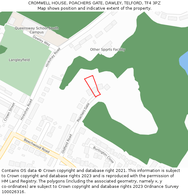 CROMWELL HOUSE, POACHERS GATE, DAWLEY, TELFORD, TF4 3PZ: Location map and indicative extent of plot
