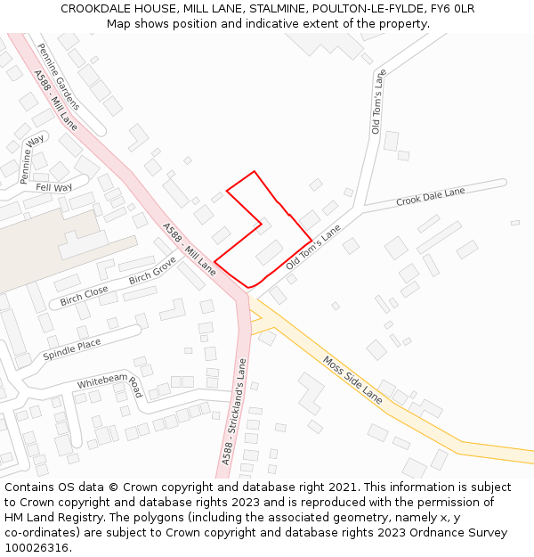 CROOKDALE HOUSE, MILL LANE, STALMINE, POULTON-LE-FYLDE, FY6 0LR: Location map and indicative extent of plot