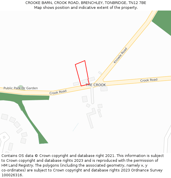 CROOKE BARN, CROOK ROAD, BRENCHLEY, TONBRIDGE, TN12 7BE: Location map and indicative extent of plot