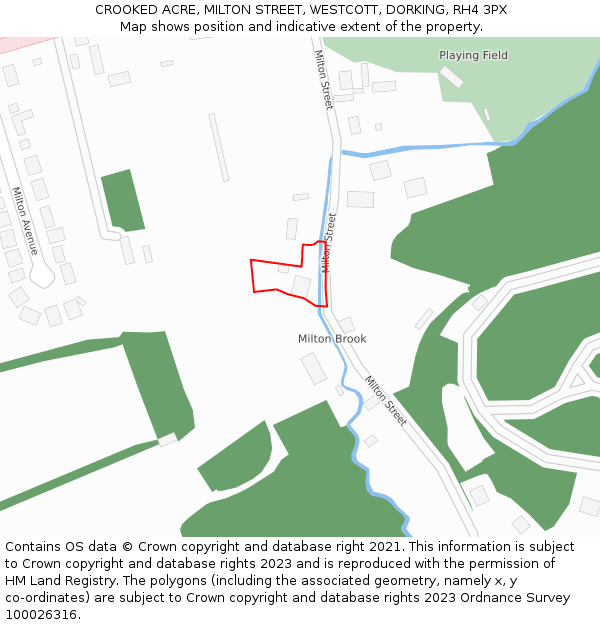 CROOKED ACRE, MILTON STREET, WESTCOTT, DORKING, RH4 3PX: Location map and indicative extent of plot