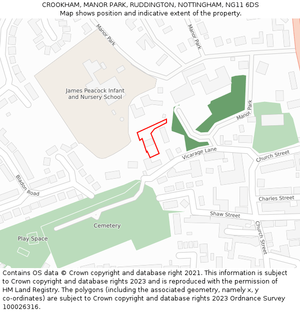 CROOKHAM, MANOR PARK, RUDDINGTON, NOTTINGHAM, NG11 6DS: Location map and indicative extent of plot