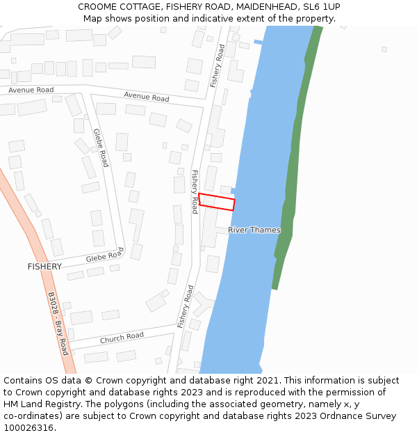 CROOME COTTAGE, FISHERY ROAD, MAIDENHEAD, SL6 1UP: Location map and indicative extent of plot