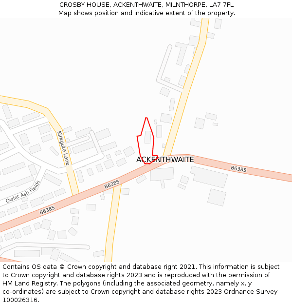 CROSBY HOUSE, ACKENTHWAITE, MILNTHORPE, LA7 7FL: Location map and indicative extent of plot
