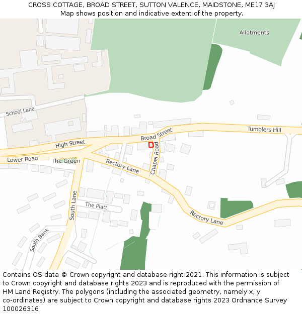 CROSS COTTAGE, BROAD STREET, SUTTON VALENCE, MAIDSTONE, ME17 3AJ: Location map and indicative extent of plot
