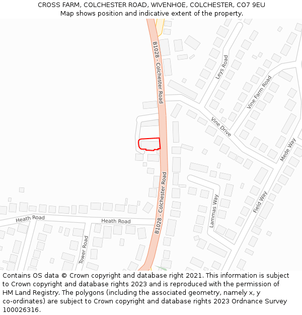 CROSS FARM, COLCHESTER ROAD, WIVENHOE, COLCHESTER, CO7 9EU: Location map and indicative extent of plot