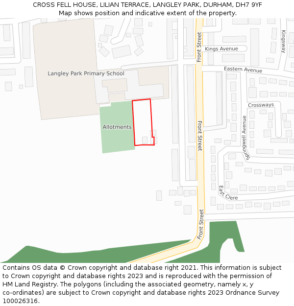 CROSS FELL HOUSE, LILIAN TERRACE, LANGLEY PARK, DURHAM, DH7 9YF: Location map and indicative extent of plot