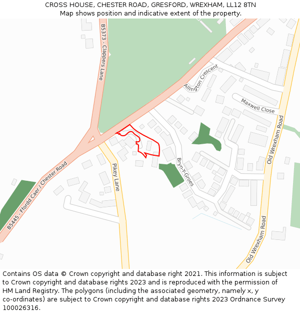 CROSS HOUSE, CHESTER ROAD, GRESFORD, WREXHAM, LL12 8TN: Location map and indicative extent of plot