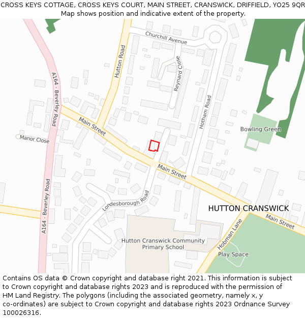 CROSS KEYS COTTAGE, CROSS KEYS COURT, MAIN STREET, CRANSWICK, DRIFFIELD, YO25 9QR: Location map and indicative extent of plot