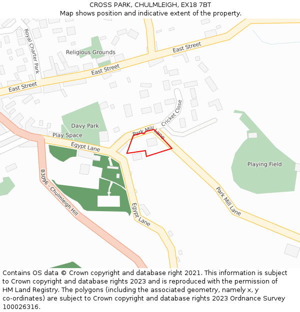 CROSS PARK, CHULMLEIGH, EX18 7BT: Location map and indicative extent of plot