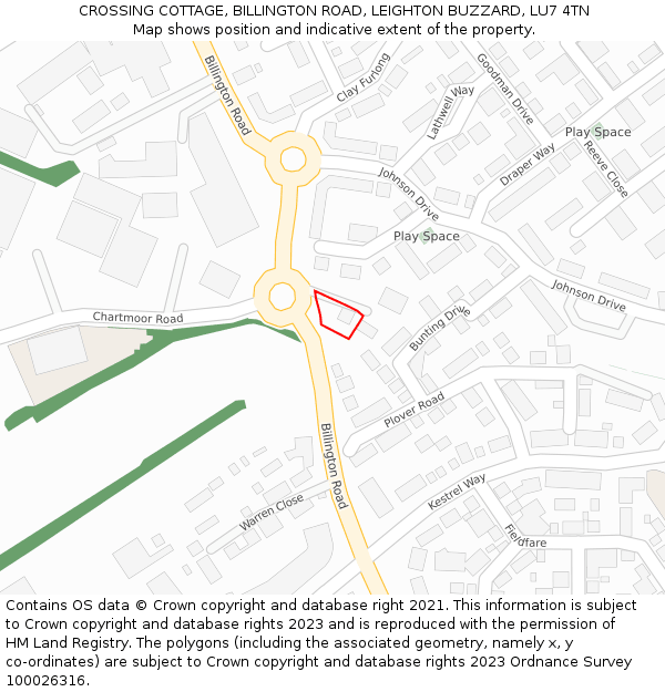 CROSSING COTTAGE, BILLINGTON ROAD, LEIGHTON BUZZARD, LU7 4TN: Location map and indicative extent of plot