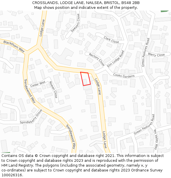 CROSSLANDS, LODGE LANE, NAILSEA, BRISTOL, BS48 2BB: Location map and indicative extent of plot