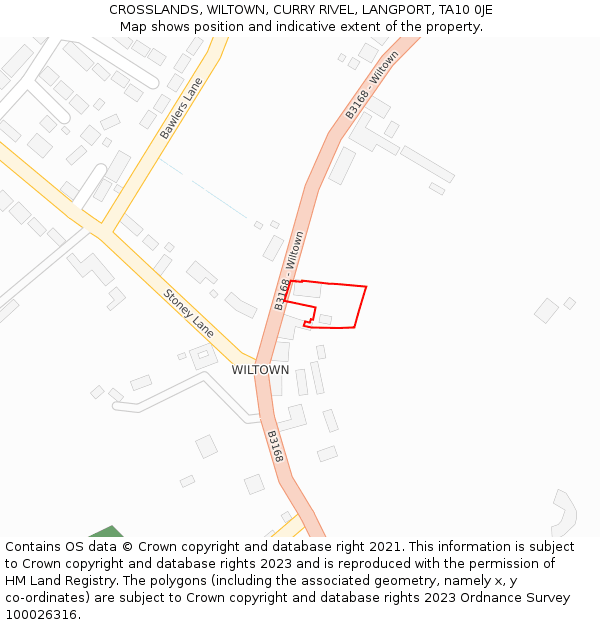 CROSSLANDS, WILTOWN, CURRY RIVEL, LANGPORT, TA10 0JE: Location map and indicative extent of plot