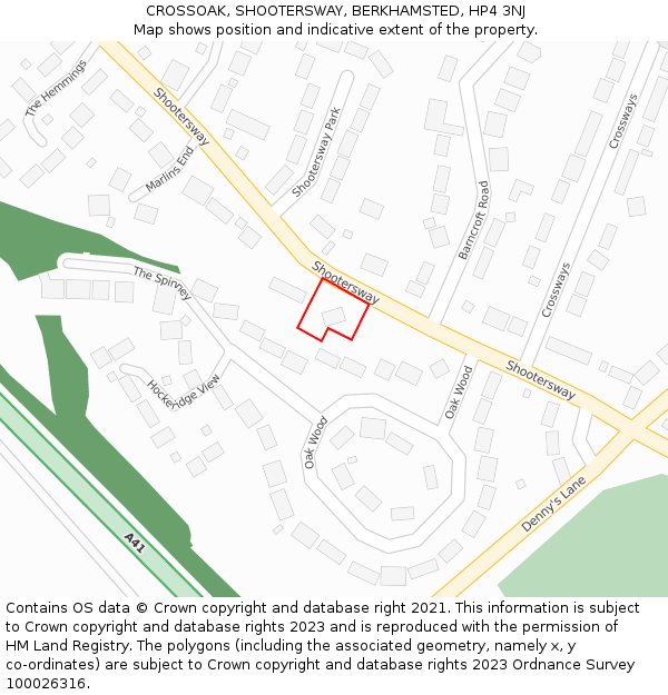 CROSSOAK, SHOOTERSWAY, BERKHAMSTED, HP4 3NJ: Location map and indicative extent of plot