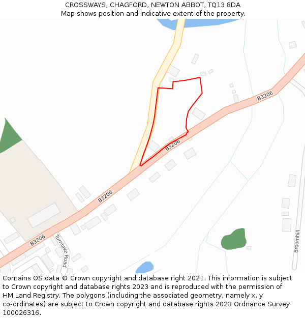 CROSSWAYS, CHAGFORD, NEWTON ABBOT, TQ13 8DA: Location map and indicative extent of plot
