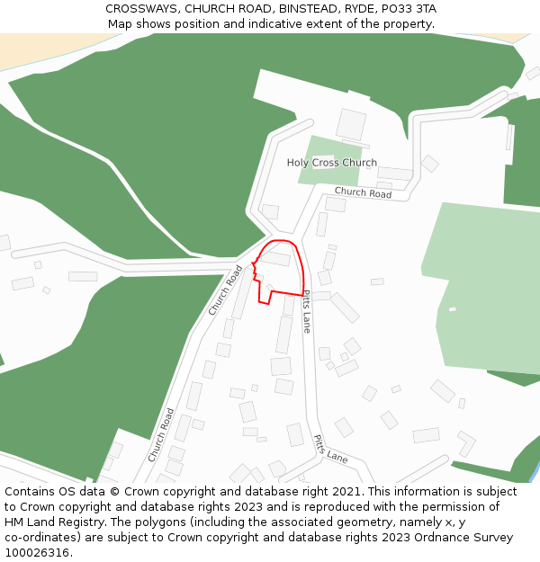 CROSSWAYS, CHURCH ROAD, BINSTEAD, RYDE, PO33 3TA: Location map and indicative extent of plot