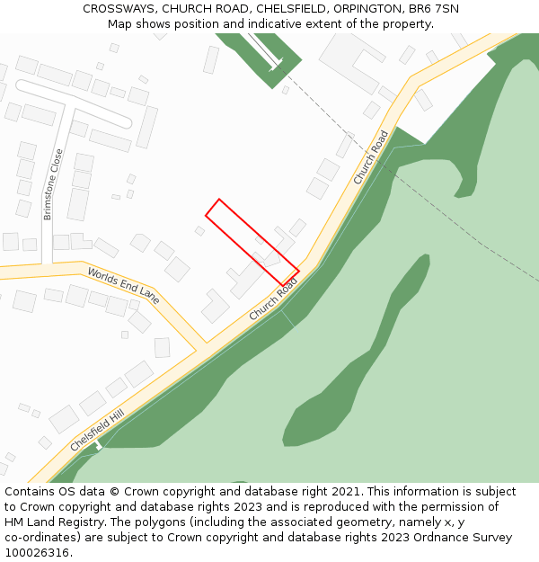 CROSSWAYS, CHURCH ROAD, CHELSFIELD, ORPINGTON, BR6 7SN: Location map and indicative extent of plot