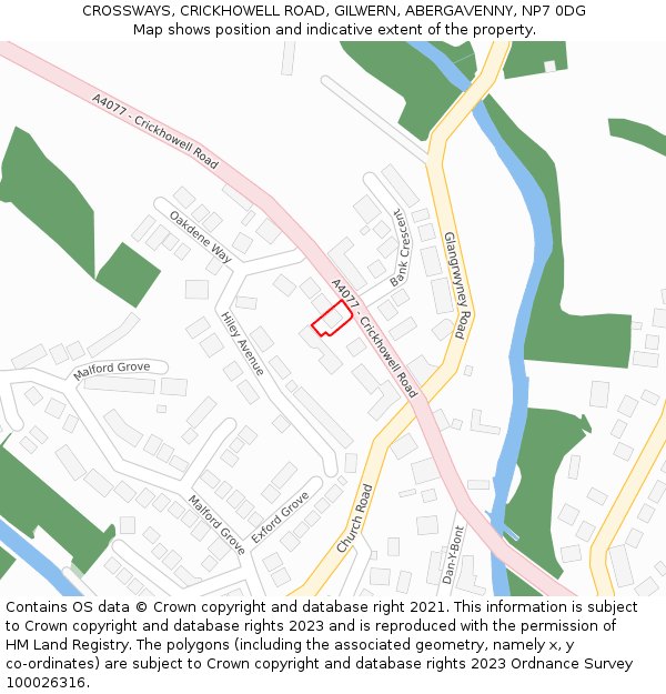 CROSSWAYS, CRICKHOWELL ROAD, GILWERN, ABERGAVENNY, NP7 0DG: Location map and indicative extent of plot