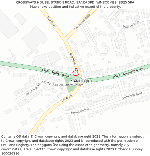 CROSSWAYS HOUSE, STATION ROAD, SANDFORD, WINSCOMBE, BS25 5RA: Location map and indicative extent of plot