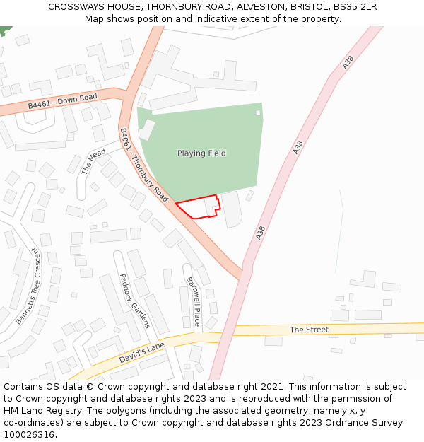 CROSSWAYS HOUSE, THORNBURY ROAD, ALVESTON, BRISTOL, BS35 2LR: Location map and indicative extent of plot