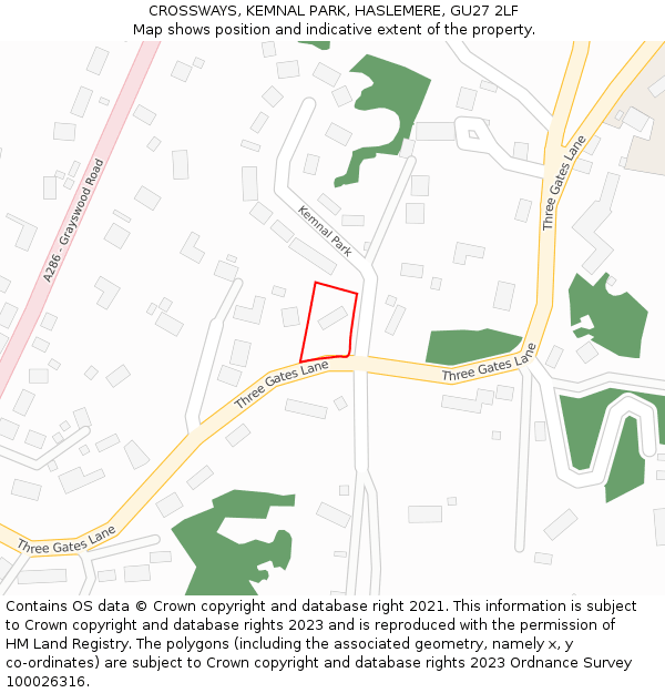CROSSWAYS, KEMNAL PARK, HASLEMERE, GU27 2LF: Location map and indicative extent of plot