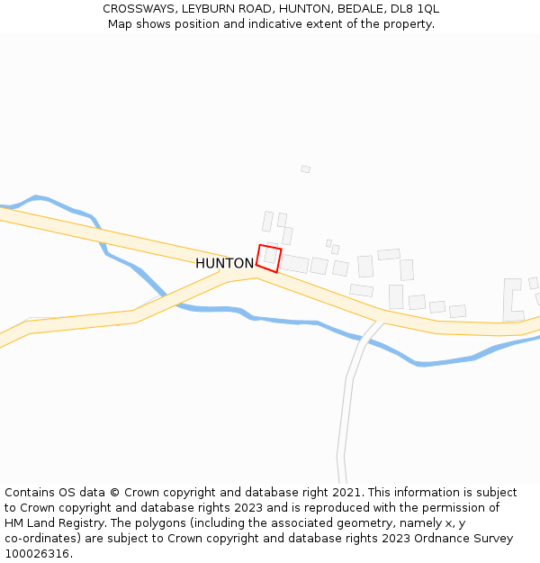 CROSSWAYS, LEYBURN ROAD, HUNTON, BEDALE, DL8 1QL: Location map and indicative extent of plot