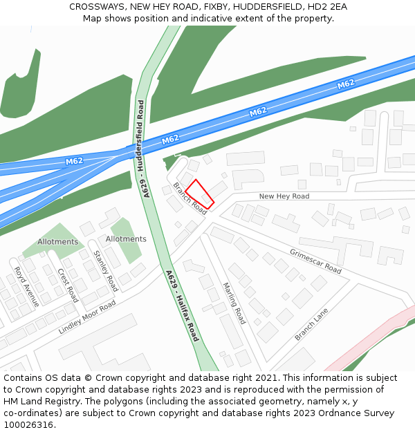 CROSSWAYS, NEW HEY ROAD, FIXBY, HUDDERSFIELD, HD2 2EA: Location map and indicative extent of plot