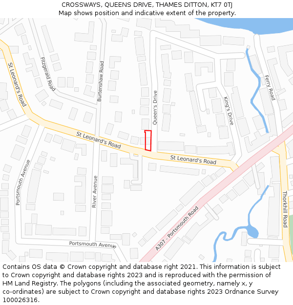 CROSSWAYS, QUEENS DRIVE, THAMES DITTON, KT7 0TJ: Location map and indicative extent of plot