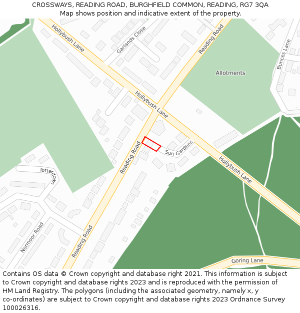 CROSSWAYS, READING ROAD, BURGHFIELD COMMON, READING, RG7 3QA: Location map and indicative extent of plot