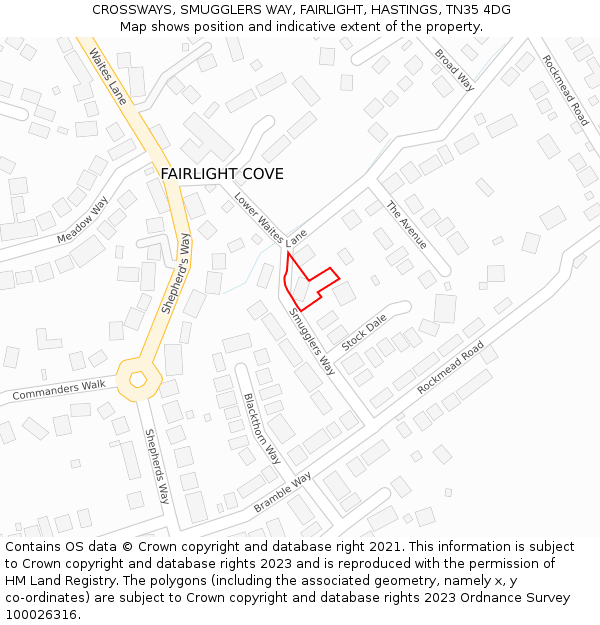 CROSSWAYS, SMUGGLERS WAY, FAIRLIGHT, HASTINGS, TN35 4DG: Location map and indicative extent of plot