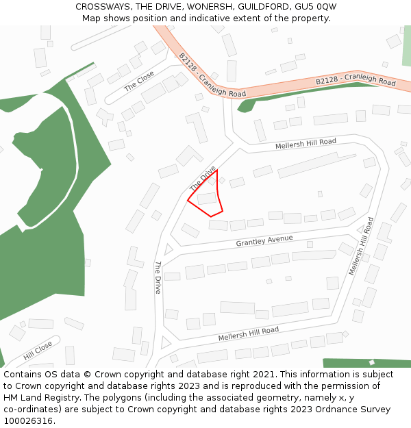 CROSSWAYS, THE DRIVE, WONERSH, GUILDFORD, GU5 0QW: Location map and indicative extent of plot