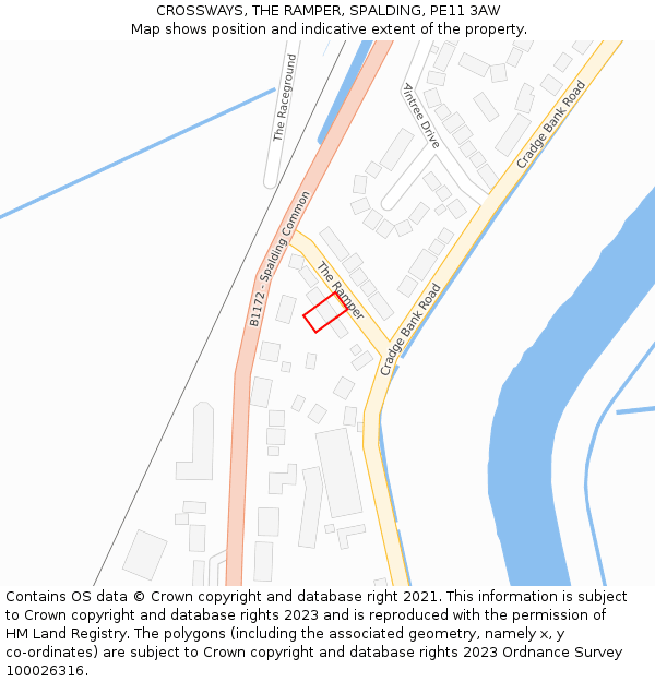 CROSSWAYS, THE RAMPER, SPALDING, PE11 3AW: Location map and indicative extent of plot