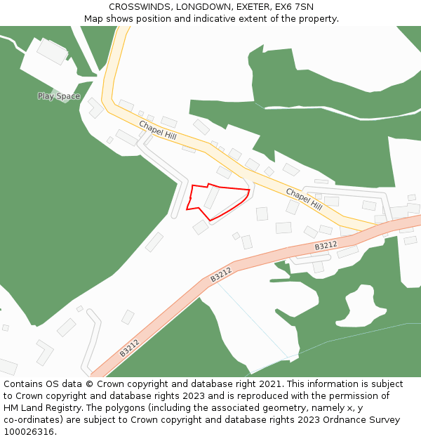 CROSSWINDS, LONGDOWN, EXETER, EX6 7SN: Location map and indicative extent of plot