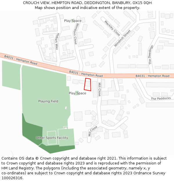 CROUCH VIEW, HEMPTON ROAD, DEDDINGTON, BANBURY, OX15 0QH: Location map and indicative extent of plot