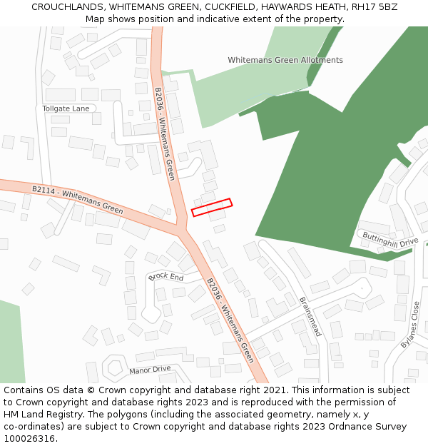 CROUCHLANDS, WHITEMANS GREEN, CUCKFIELD, HAYWARDS HEATH, RH17 5BZ: Location map and indicative extent of plot