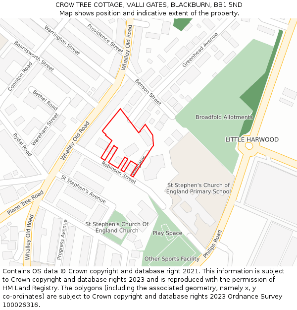 CROW TREE COTTAGE, VALLI GATES, BLACKBURN, BB1 5ND: Location map and indicative extent of plot