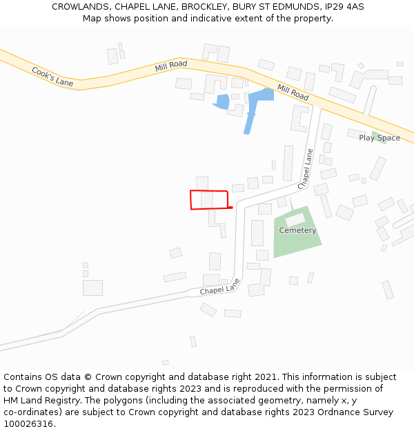 CROWLANDS, CHAPEL LANE, BROCKLEY, BURY ST EDMUNDS, IP29 4AS: Location map and indicative extent of plot