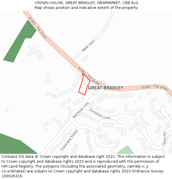 CROWN HOUSE, GREAT BRADLEY, NEWMARKET, CB8 9LQ: Location map and indicative extent of plot