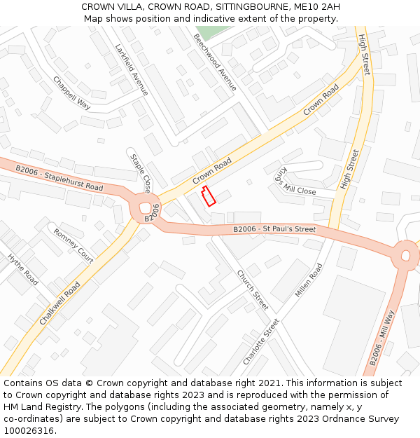 CROWN VILLA, CROWN ROAD, SITTINGBOURNE, ME10 2AH: Location map and indicative extent of plot