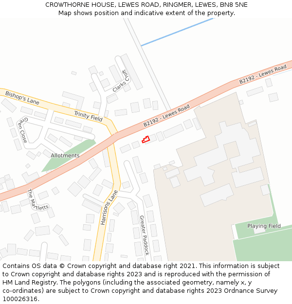 CROWTHORNE HOUSE, LEWES ROAD, RINGMER, LEWES, BN8 5NE: Location map and indicative extent of plot