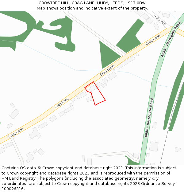 CROWTREE HILL, CRAG LANE, HUBY, LEEDS, LS17 0BW: Location map and indicative extent of plot