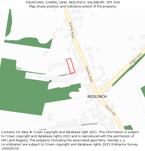 CRUACHAN, CHAPEL LANE, REDLYNCH, SALISBURY, SP5 2HN: Location map and indicative extent of plot