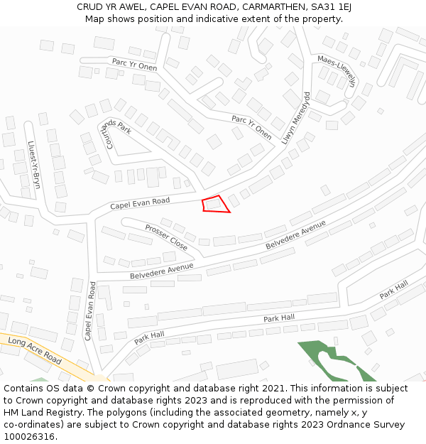 CRUD YR AWEL, CAPEL EVAN ROAD, CARMARTHEN, SA31 1EJ: Location map and indicative extent of plot