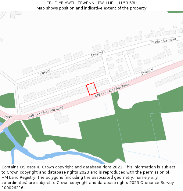 CRUD YR AWEL, ERWENNI, PWLLHELI, LL53 5RH: Location map and indicative extent of plot