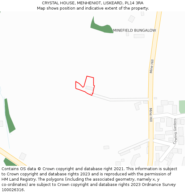 CRYSTAL HOUSE, MENHENIOT, LISKEARD, PL14 3RA: Location map and indicative extent of plot