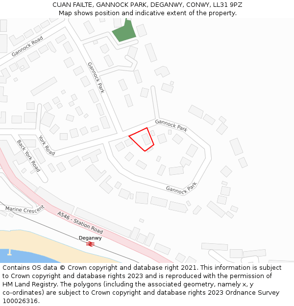 CUAN FAILTE, GANNOCK PARK, DEGANWY, CONWY, LL31 9PZ: Location map and indicative extent of plot