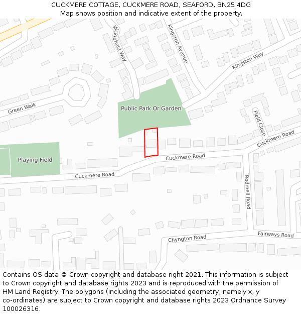 CUCKMERE COTTAGE, CUCKMERE ROAD, SEAFORD, BN25 4DG: Location map and indicative extent of plot