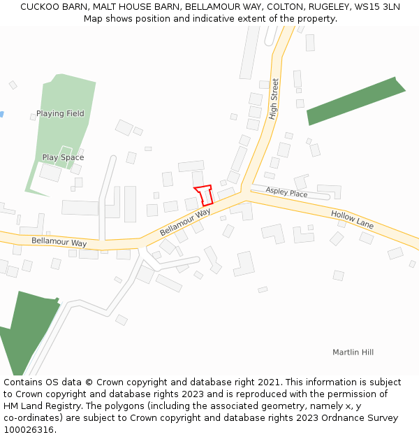 CUCKOO BARN, MALT HOUSE BARN, BELLAMOUR WAY, COLTON, RUGELEY, WS15 3LN: Location map and indicative extent of plot