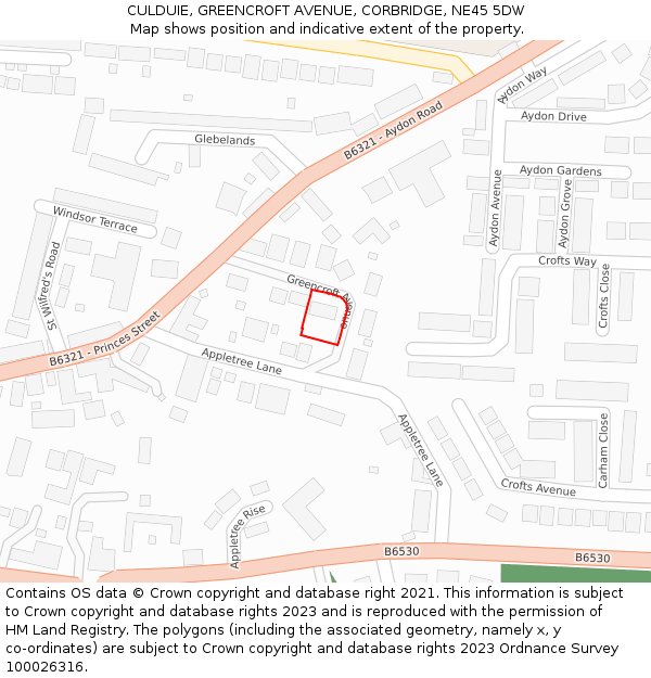 CULDUIE, GREENCROFT AVENUE, CORBRIDGE, NE45 5DW: Location map and indicative extent of plot